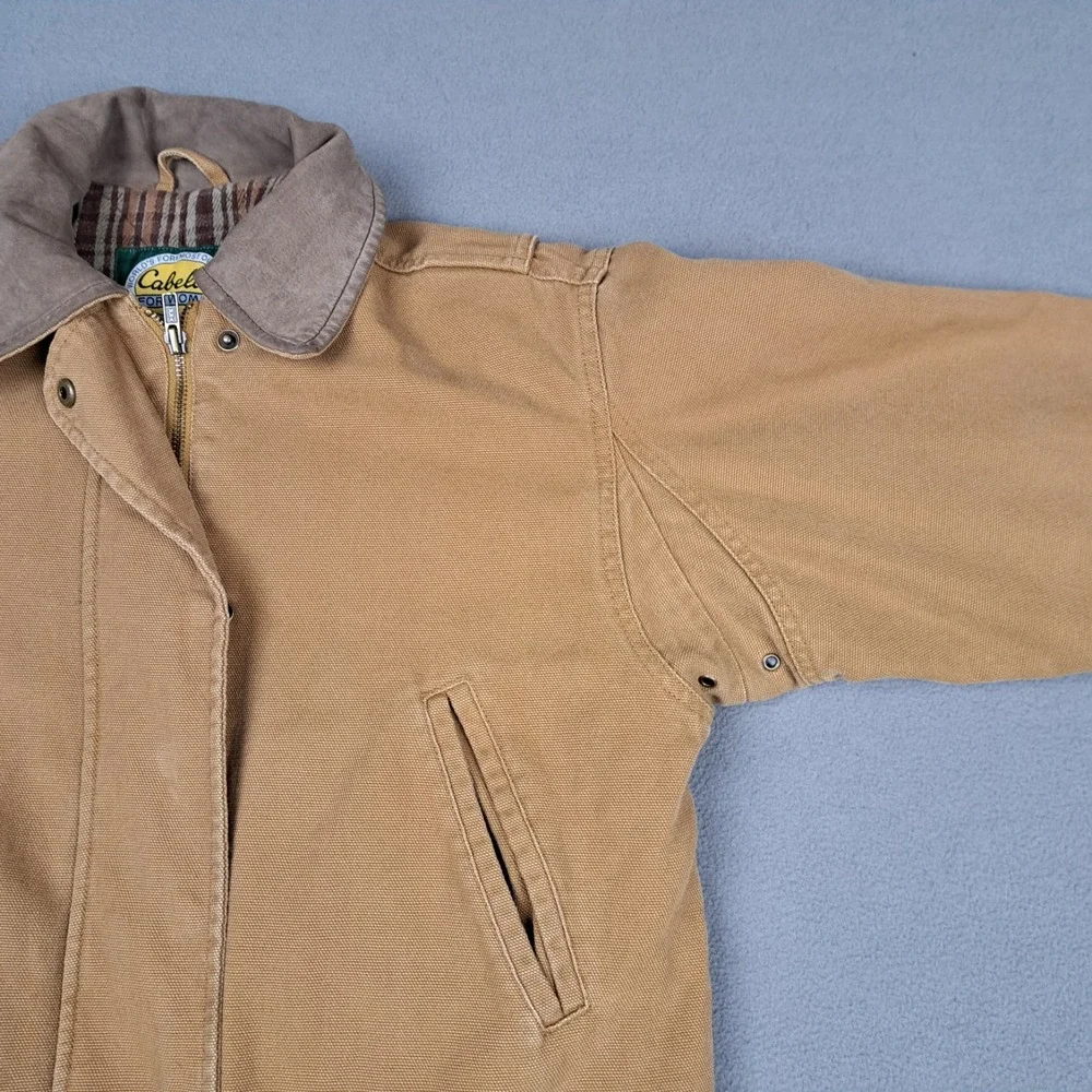 Cabelas Duck Canvas Blanket Lined Jacket Womens Medium Leather Collar Chore Coat - Picture 5 of 16